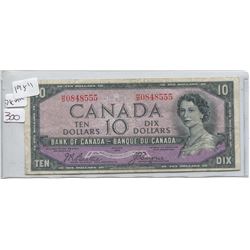 1954 BANK OF CANADA TEN DOLLAR BILL (DEVILS FACE)