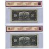 Image 2 : Lot of 2 Canada 10 Dollar 1937 Bank of Canada $10 Gordon Towers BC-24b BCS 25 Very Fine
