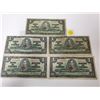 Image 1 : lot of 5 Canada 1 Dollar 1937 Bank of Canada $1 (4 Coyne-Towers, 1 Osbourne-Towers)