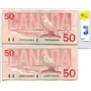 Image 2 : Lot of 2 Canada 50 Dollar 1988 Bank of Canada $50