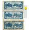Image 2 : Lot of 3 Canada 5 Dollars including 1954 $5 BC-39b P/X 6027161,