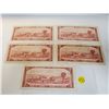 Image 3 : Lot of 5 1954 Bank of Canada $2 Two Dollar bills