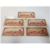 Image 2 : Lot of 5 Canada 2 Dollar 1954 Bank of Canada $2 Circulated