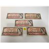 Image 1 : lot of 5 Canada 2 Dollar 1954 Bank of Canada $2 bills Circulated