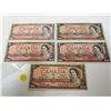 Image 1 : Lot of 5 Canada 2 dollar 1954 Bank of Canada $2 bills Circulated