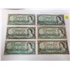 Image 1 : Lot of 6 Canada 1 Dollar 1954 Bank of Canada $1 bills
