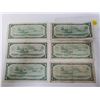 Image 2 : Lot of 6 Canada 1 Dollar 1954 Bank of Canada $1 bills