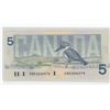 Image 2 : 1986 Bank of canada $5.00 Bill Sig. Crow & Bouey