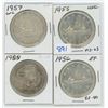 Image 1 : Canadian Silver Dollars 1955, 1956, 1957, 1958  Lot of 4