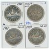 Image 1 : Canadian Silver Dollars 1957, 1959, 1960, 1961 Lot of 4