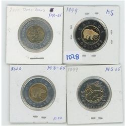 Canadian Twoonie Various Dates & Grades Lot of 4