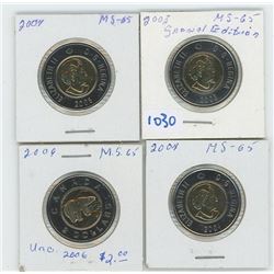 Canadian Twoonie Various Dates & Grades Lot of 4