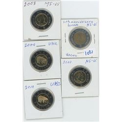 Canadian Twoonie Various Dates & Grades Lot of 5