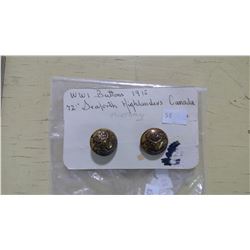 World War I Buttons 1915 72nd Seaforth Hilander Canada