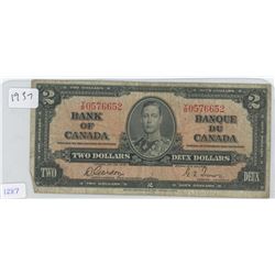 1937 Canadian $2 Bill Bank of Canada
