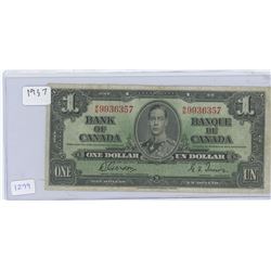 1937 Canadian $1 Bill Bank of Canada