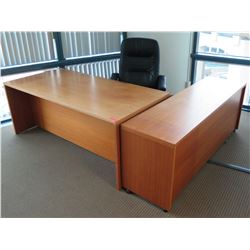 Wooden 2-Piece Desk w/ Drawers & Rolling Office Chair