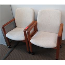 Qty 2 Wooden Reception Chairs w/ Upholstered Seat & Back