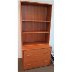 Tall Wooden Shelving Unit w/ 2 Drawer Cabinet