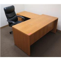 Wooden 2-Piece Desk w/ Drawers & Rolling Office Chair