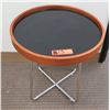 Image 1 : Low Minimalist Round Table w/ Wood Trim &  Metal Base