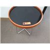 Image 2 : Low Minimalist Round Table w/ Wood Trim &  Metal Base