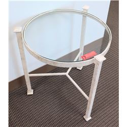 Low Round Glass-Top Table w/ Metal Base