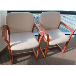 Qty 2 Wooden Armchairs w/ Upholstered Seat & Backrest