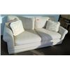 Image 1 : White Upholstered Loveseat w/ Accent Pillows