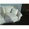 Image 3 : White Upholstered Loveseat w/ Accent Pillows