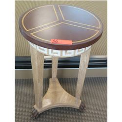 Round Wooden Side Table / Stand w/Border Design