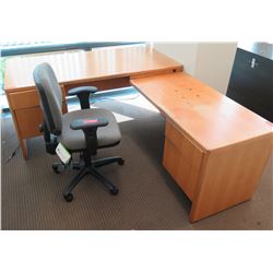 Wooden 'L' Shaped Desk w/ Drawers & Rolling Office Chair