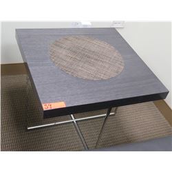 Minimalist Square Wooden Table w/ Chrome Base & Woven Center