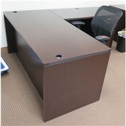 Wooden 'L' Shaped Desk w/ Drawers & Rolling Office Armchair