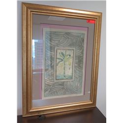 Framed & Matted Palm Tree Textured Art, Signed