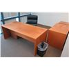 Image 1 : Wooden 2-Piece Desk w/ 2-Drawer File Cabinet & Rolling Office Chair