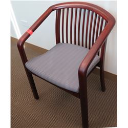 Wood Armchair w/ Slatted Back & Upholstered Seat