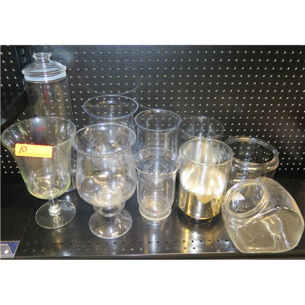 Misc Glassware: Candy Jars w/ Lids, Candle Holders, Parfait Glasses, etc