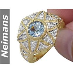 Certified Gem 4.00 ct Aquamarine & VS Diamond Ring 14kt