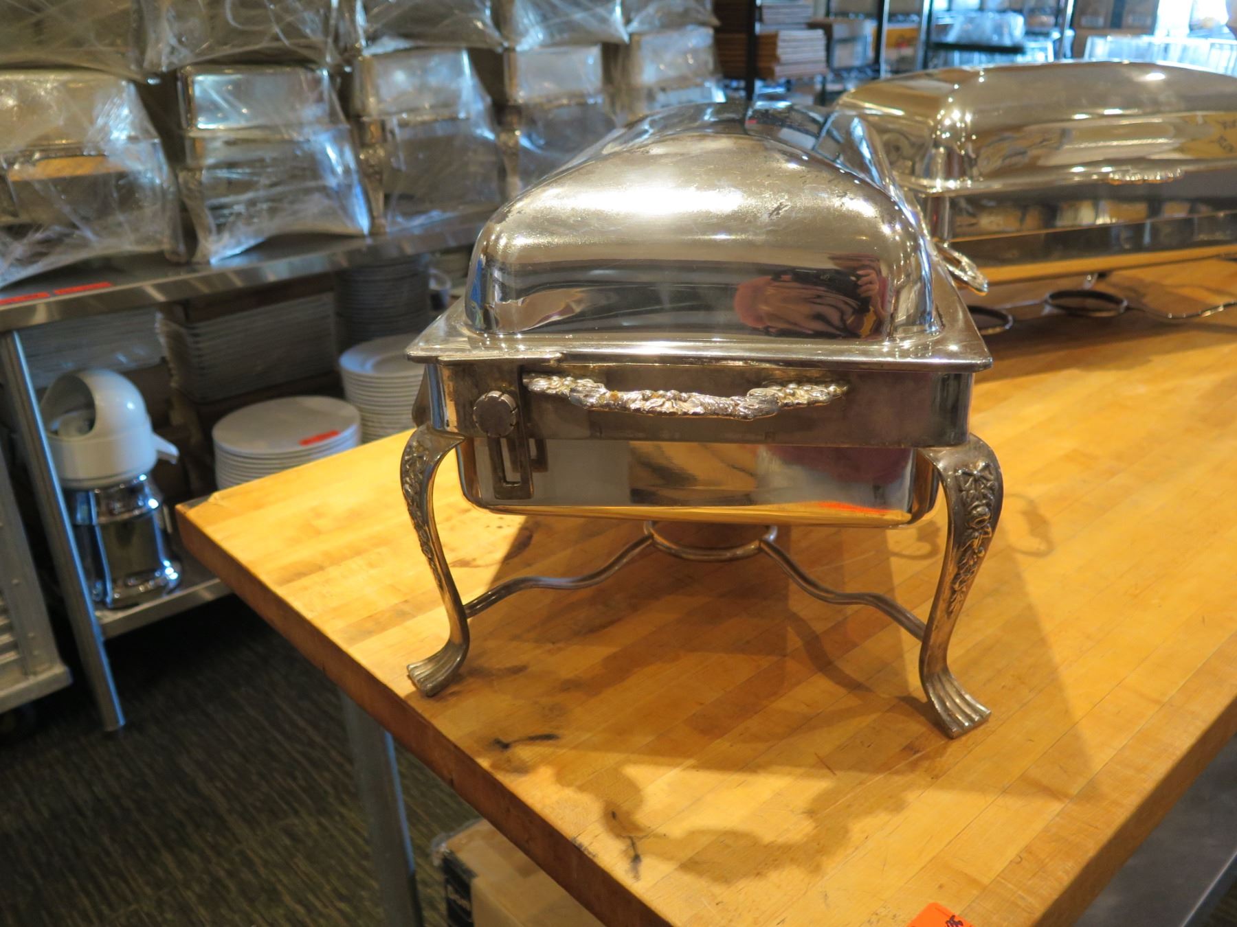 Qty 2-Footed Silver-Plated Chaffers w/ Lids & Sterno Holders