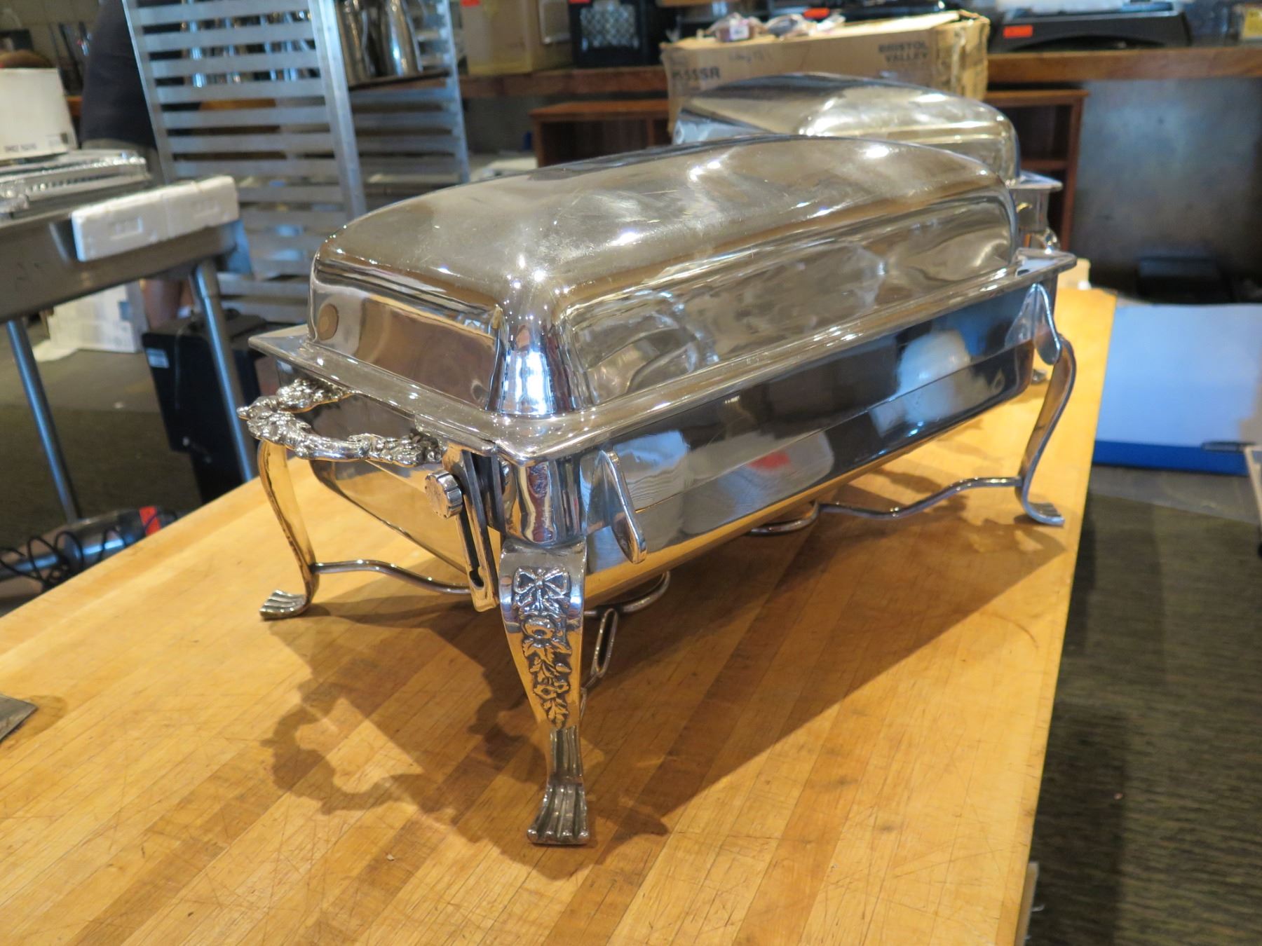 Qty 2-Footed Silver-Plated Chaffers w/ Lids & Sterno Holders