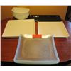 Image 1 : Multiple White & Glass Square Plates, 4 Over and Back Side Dishes, etc