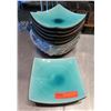 Image 1 : Qty Approx. 10 Square Blue Glazed Plates w/ Raised Corners 9" Diameter