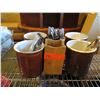 Image 8 : Qty 4 Brown Ceramic Holders, 2 Wood Holders, Tongs & Misc Utensils