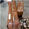 Image 2 : 2 vintage leather suitcases with box of collectibles