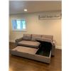 Image 2 : BRAND NEW PULL OUT SOFA BED RETAIL $1199 GREY FABRIC W/ STORAGE  83" X 52"