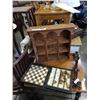 Image 1 : STONE CHESS SET AND BOARD AND SMALL OAK SHELF