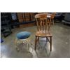 Image 2 : VINTAGE METAL STOOL AND WOODEN CHAIR