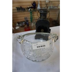 UNIQUE OIL LANTERN AND CARVED CRYSTAL BOWL