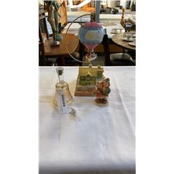 HUMMEL FIGURE, BALLOON MUSIC BOX AND GLASS BELL